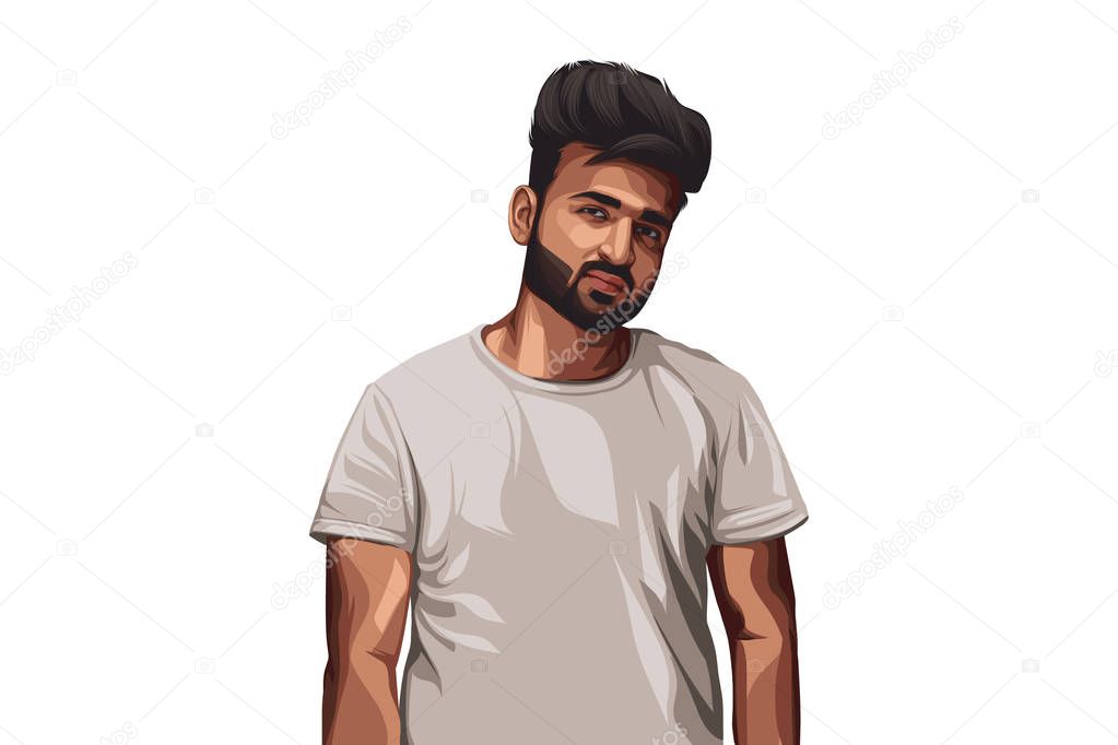 Vector cartoon illustration of a good looking young boy. Isolated on white background.