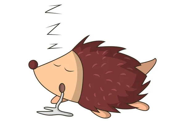 Vector Cartoon Illustration Hedgehog Sleeping Isolated White Background — Stock Vector