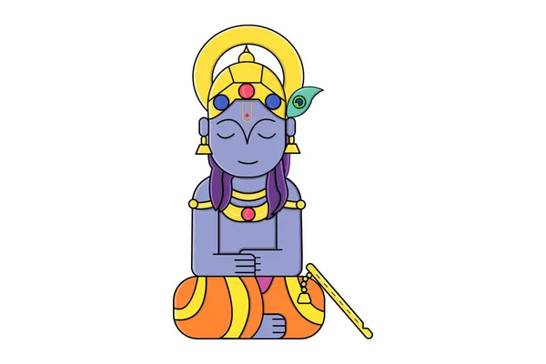 Vector Cartoon Illustration Cute Krishna Flute Isolated White Background — Stock Vector