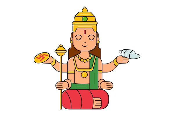 Vector Cartoon Illustration God Vishnu Isolated White Background — Stock Vector