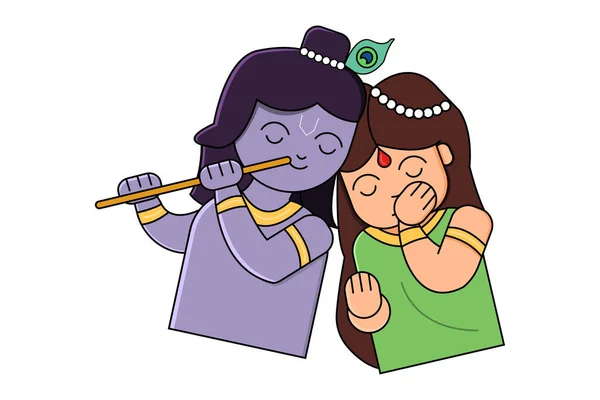 Ilustración Dibujos Animados Vectoriales Del Dios Indio Radha Krishna Aislado — Vector de stock