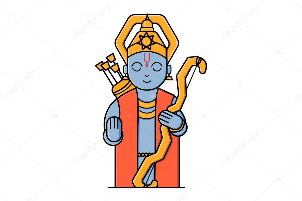 Vector cartoon illustration of God Rama. Isolated on a white background.