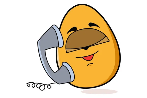 Векторная Карикатура Яйцо Говорящее Телефону Изолированный Белом Фоне — стоковый вектор