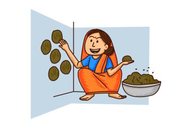 Haryanvi kadınının çalıştığı vektör çizgi film çizimi. Beyaz arkaplanda izole.