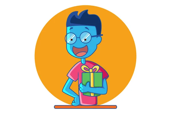 Vector Cartoon Illustration Eines Fröhlichen Blauen Alien Jungen Mit Einer — Stockvektor