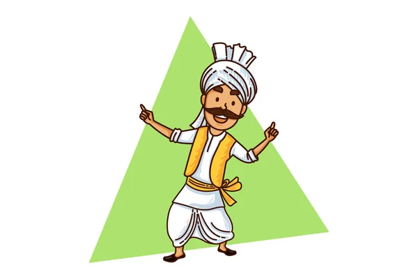 Vector Cartoon Illustration Haryanvi Man Dancing Isolated White Background — Stock Vector