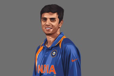 Hintli kriket oyuncusu Rahul Dravid 'in vektör çizimi. Renkli bir arkaplanda izole edilmiş.