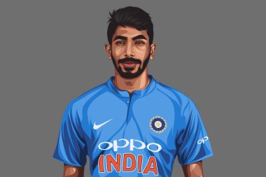 Hintli kriket oyuncusu Jasprit Bumrah 'ın vektör çizimi. Renkli arkaplanda izole.