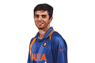 Mavi formayı giyen Hintli kriket oyuncusu Rahul Dravid 'in vektör çizimi. Beyaz bir arkaplanda izole edilmiş.