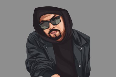 Punjabi rapçisi Bohemya 'nın gözlük taktığı vektör karikatür çizimi. Beyaz arkaplanda izole.