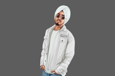 Punjabi şarkıcısı Kp Singh 'in Vector çizgi filmi çizimi. Beyaz bir arkaplanda izole edilmiş.