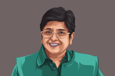 Kiran Bedi 'nin vektör çizimi. Renkli bir arkaplanda izole edilmiş.
