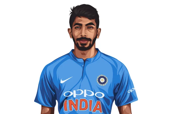 Ilustración Dibujos Animados Vectoriales Del Jugador Cricket Indio Jasprit Bumrah — Archivo Imágenes Vectoriales