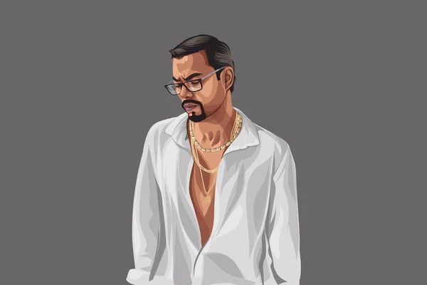 Ilustração Desenhos Animados Vetores Cantor Punjabi Rapper Bohemia Usando Óculos — Vetor de Stock