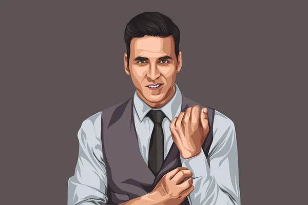 Ilustrasi Kartun Vektor Dari Aktor Akshay Kumar Terisolasi Pada Latar - Stok Vektor