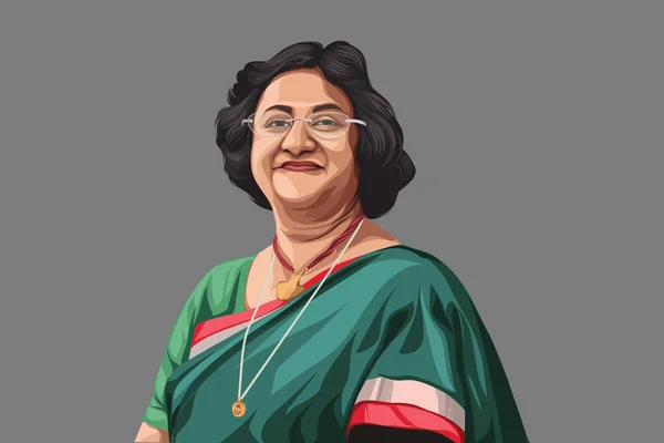 Vektor Tecknad Illustration Arundhati Bhattacharya Isolerad Färgad Bakgrund — Stock vektor