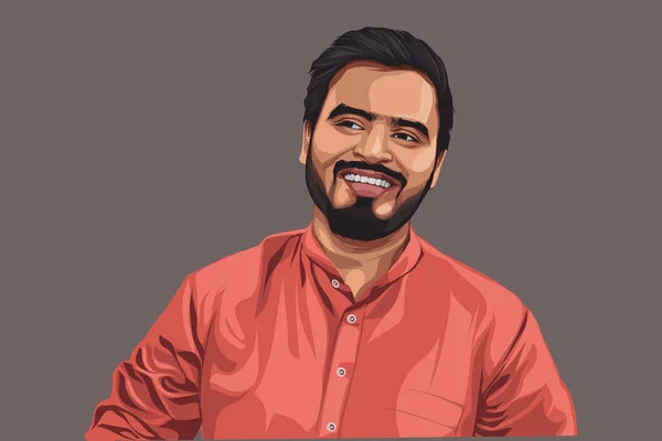 Vektor Gambar Kartun Amit Bhadana Terisolasi Pada Latar Belakang Berwarna - Stok Vektor