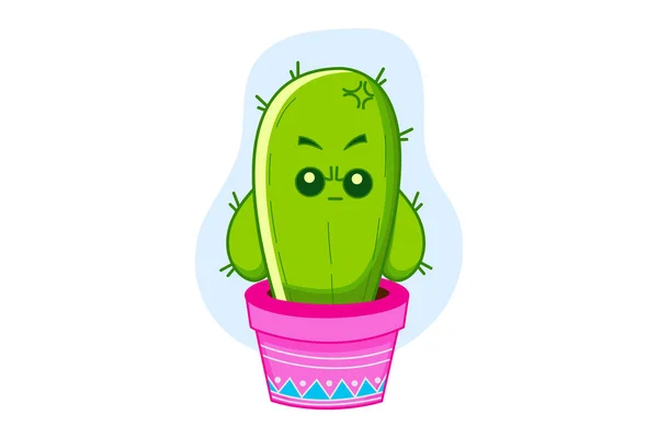 Vector Cartoon Illustration Angry Cactus Pot Isolated White Background — Stock Vector