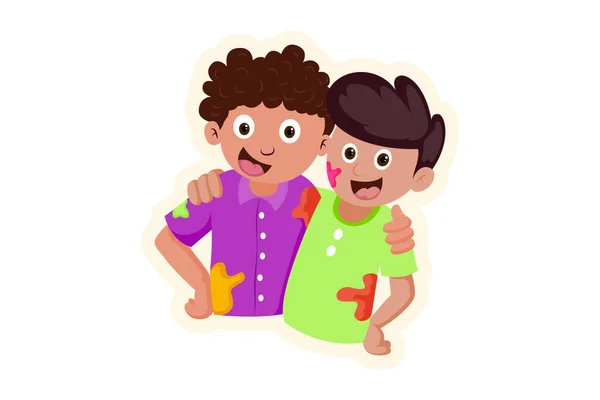Vector Cartoon Illustration Von Zwei Jungen Umarmt Einander Isoliert Auf — Stockvektor