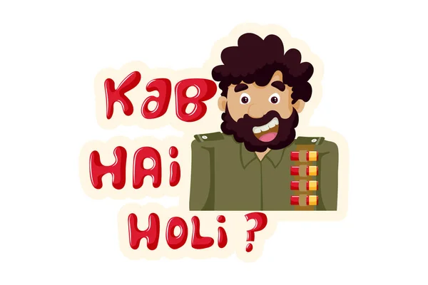 Vector Cartoon Illustratie Van Mens Kab Hai Holi Hindi Tekststicker — Stockvector