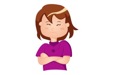 Bir kızın vektör karikatür çizimi huysuzdur. Beyaz arkaplanda izole.