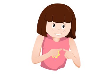 Vector cartoon illustration of the embarrassed girl. Isolated on white background. clipart