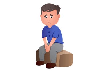 Depresyondaki çocuğun vektör çizimi. Beyaz arkaplanda izole.