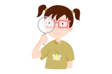 Meraklı kızın vektör karikatür çizimi. Beyaz arkaplanda izole.