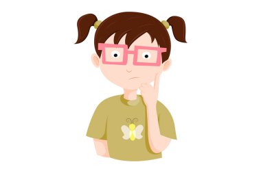 Düşünceli kızın vektör karikatür çizimi. Beyaz arkaplanda izole.