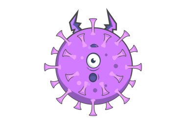 Corona virüsünün vektör karikatür çizimi şok edici bir ifade. Beyaz arkaplanda izole.