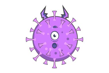 Corona virüsünün vektör karikatür çizimi şok edici bir ifade. Beyaz arkaplanda izole.