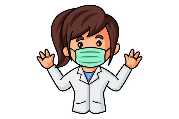 Vector Cartoon Illustration Lady Doctor Wearing Surgical Mask Giving Shocking — Stock Vector