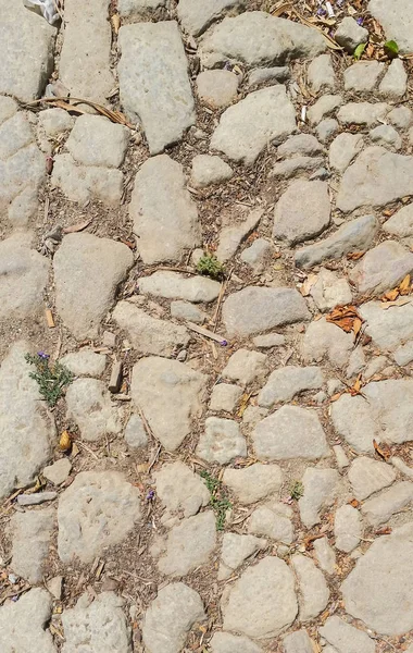 Verdrecktes Straßenpflaster aus mehreren weißen Steinen — Stockfoto