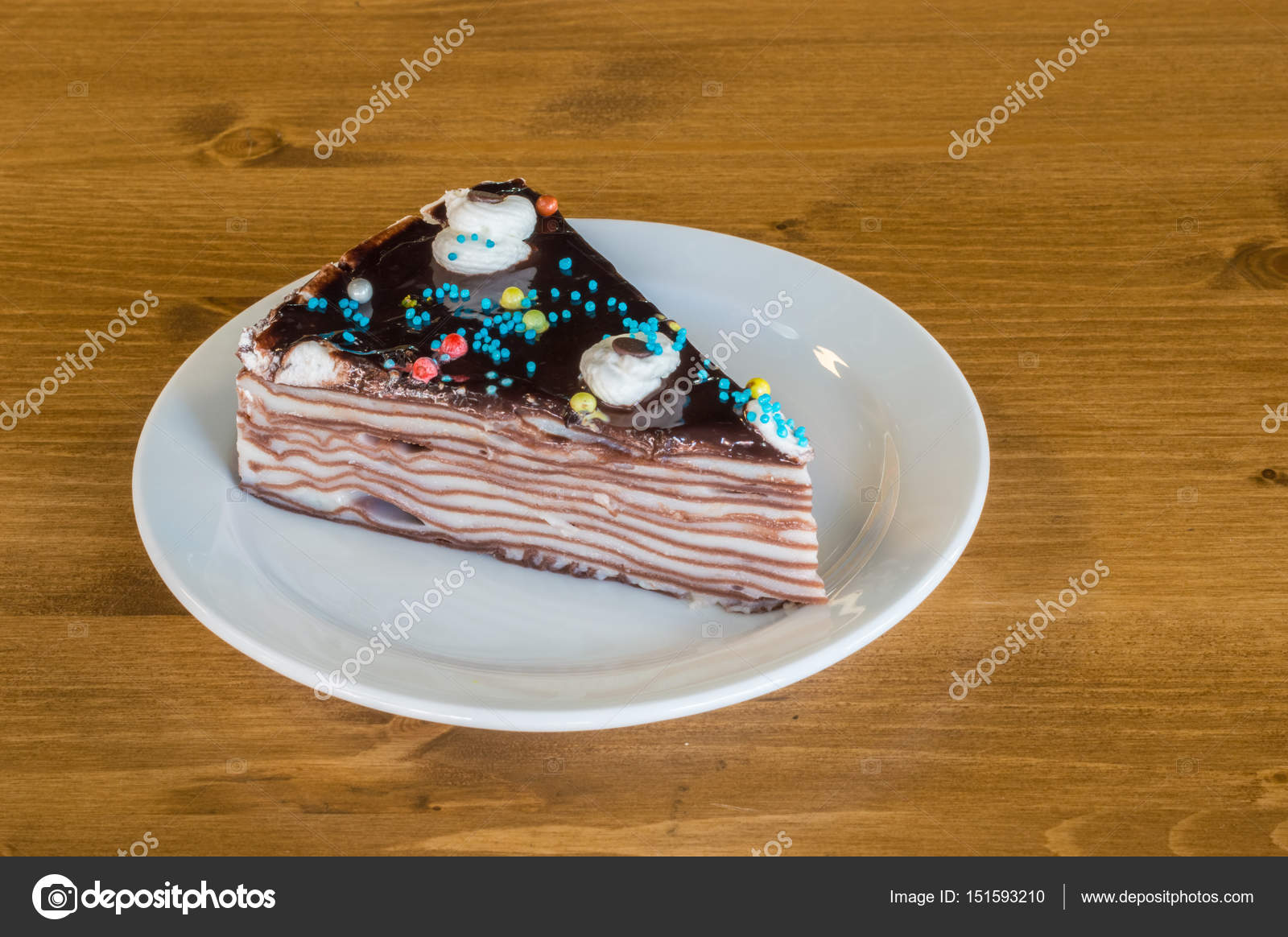 Slice Of Mille Crepe A Thousand Layers Cake Stock Photo
