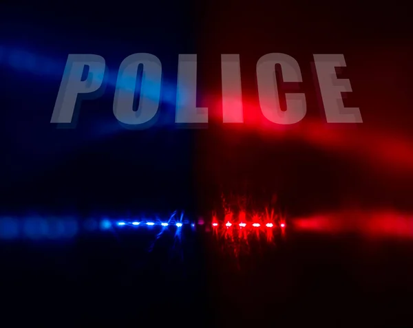 Polícia texto sobre luzes vermelhas e azuis — Fotografia de Stock