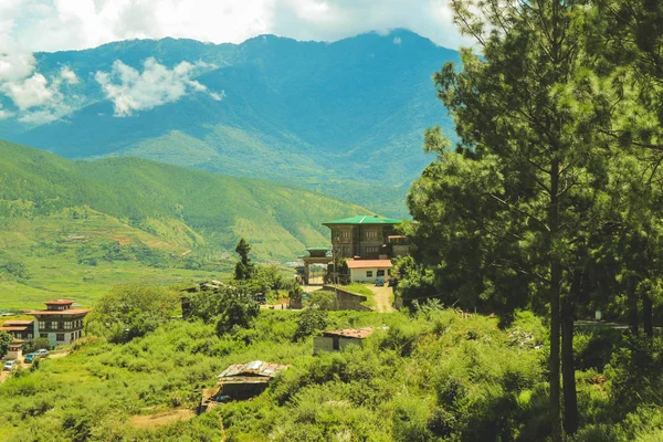 Village bhoutanais et champ mitoyen à Punakha, Bhoutan — Photo gratuite