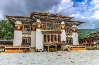Geleneksel Bhutan tapınak mimarisi Bhutan. 
