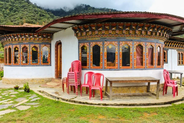 Arhitectura tradițională bhutaneză în Bhutan — Fotografie, imagine de stoc