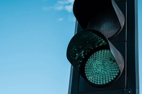 Close up of a green traffic light on the highway in Istanbul, Turkey.