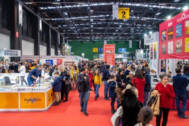 Eskisehir, Turkey - December 14, 2019: People visiting the 2nd Eskisehir Book Fair held in Tuyap Fair Convention and Congress Center.