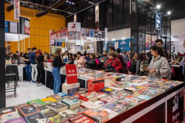 Eskisehir, Turkey - December 14, 2019: People visiting the 2nd Eskisehir Book Fair held in Tuyap Fair Convention and Congress Center.