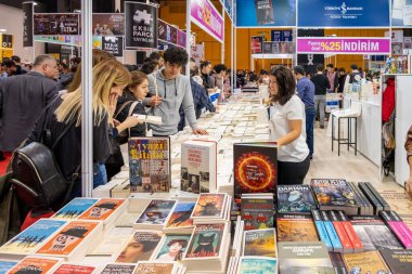 Eskisehir, Turkey - December 14, 2019: People visiting the 2nd Eskisehir Book Fair held in Tuyap Fair Convention and Congress Center.