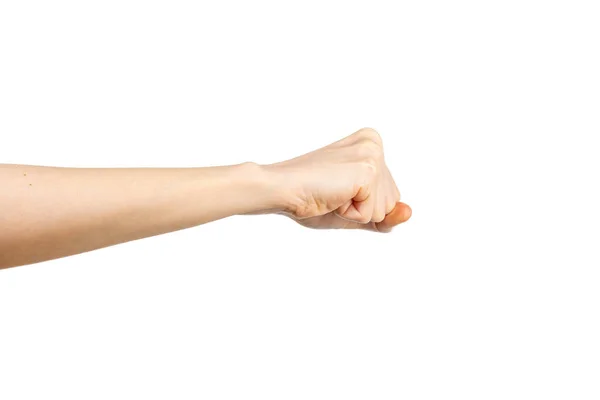 Caucasian Female Clenched Fist White Background Hand Gesture Gesticulation Concept Stock Picture