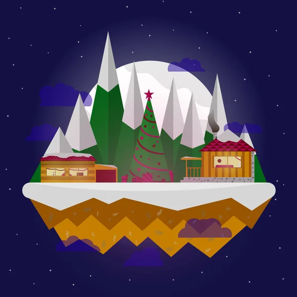 Cityscape. Kışın şehir. Kentsel peyzaj. Vektör düz çizim. Yeni yıl Köyü.