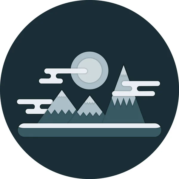 Düz vektör doğa gece kış manzara tasarlamak ay, dağlar, bulutlar ve kar ile.