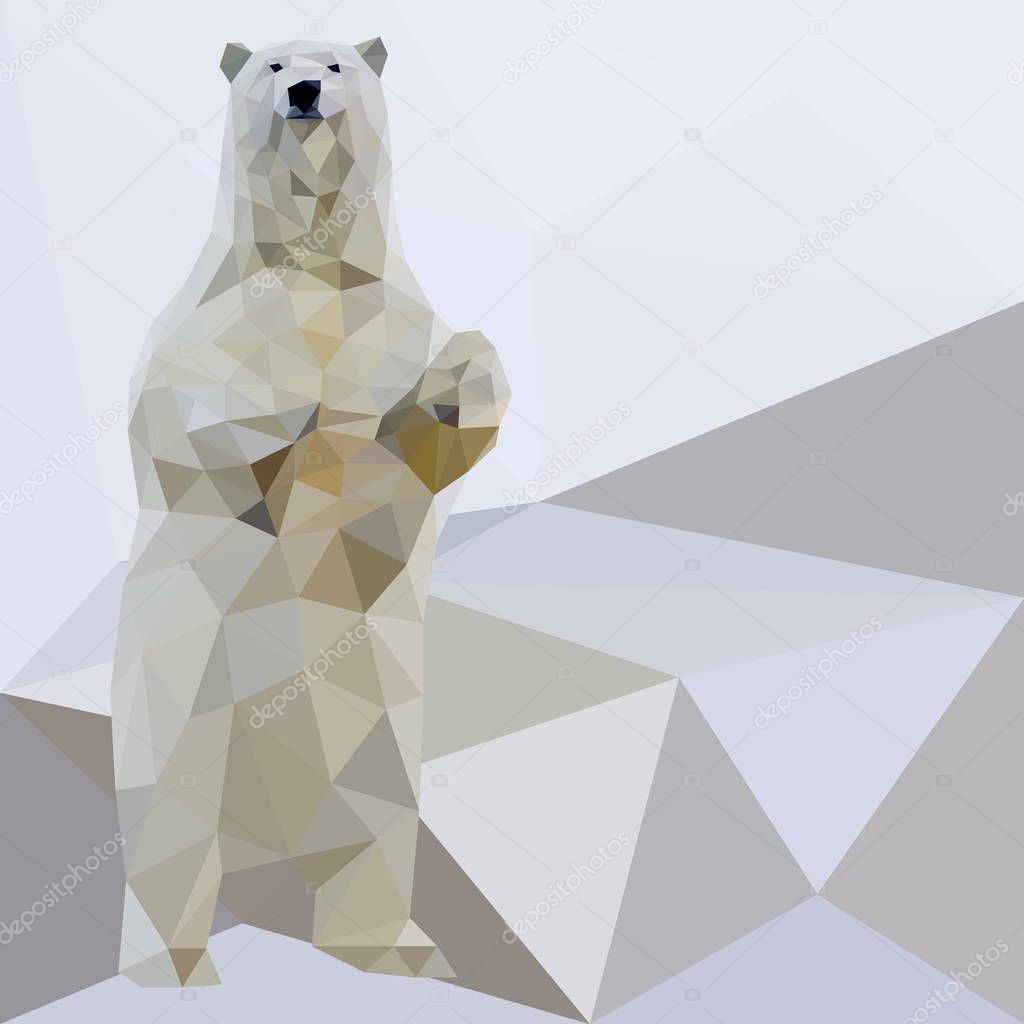 Vector polar bear stylized triangle polygonal model. Low poly design.