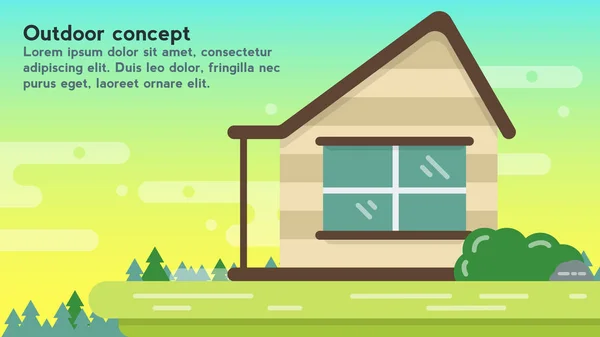 Orman manzara seyahat. Doğa göl açık ve Turizm kavramı degrade arka plan ile şık düz tasarım.