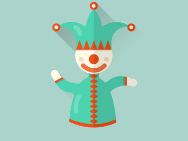 Oyuncak kutusu palyaço oyuncak dans, jack. Düz vektör çizim.