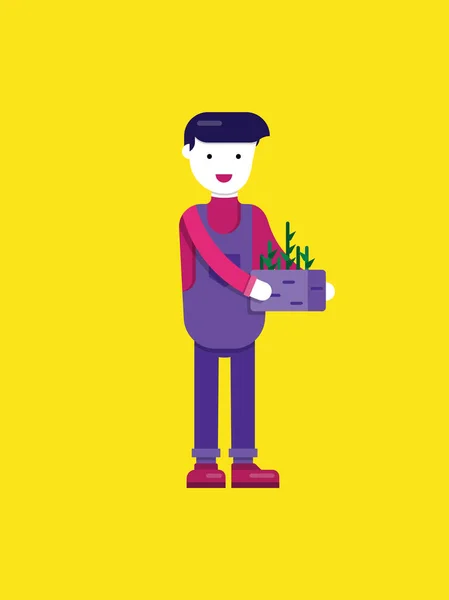 Vektör bahçıvan. Düz malzeme tasarım. Bitkiler çocuk. Basit tasarım.