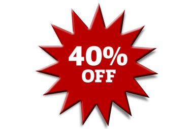 Kırmızı damga yazıt üzerinde beyaz izole kapalı yüzde 40 ile